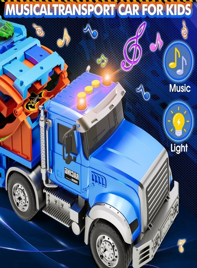 ShyLizard Truck Car Toys for 3, 4, 5, 6, 7, 8 Years Old Kids, Carrier Truck Race Track Toys, Foldable Transport Car Toys with Foldable Race Tracks and 6 Metal Cars, Birthday Gifts for Toddler Boys Girls (Blue) - Image 5